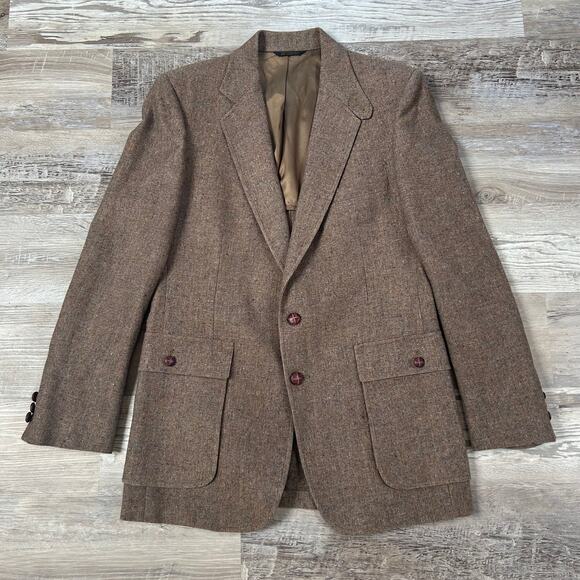 Vintage Fioravanti Brown Tweed Wool Blazer Elbow Patches Union Made USA - Picture 1 of 8